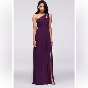 David's Bridal One-Shoulder Lace Bodice Dress Size 4